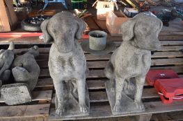 PAIR OF COMPOSITION GARDEN ORNAMENTS OF SEATED HOUNDS