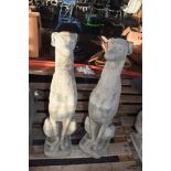 PAIR OF COMPOSITION GARDEN ORNAMENTS OF SEATED WHIPPETS 75CM HEIGHT X 24CM WIDE