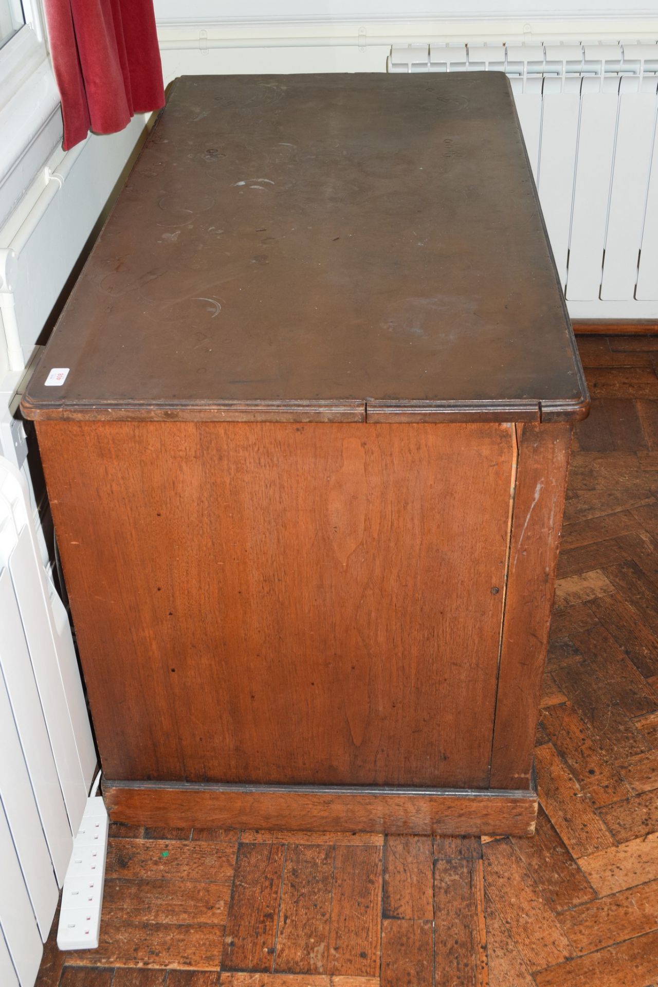 Late Victorian walnut, twin pedestal 9-drawer desk with brass drop handles (applied composition top) - Image 3 of 4