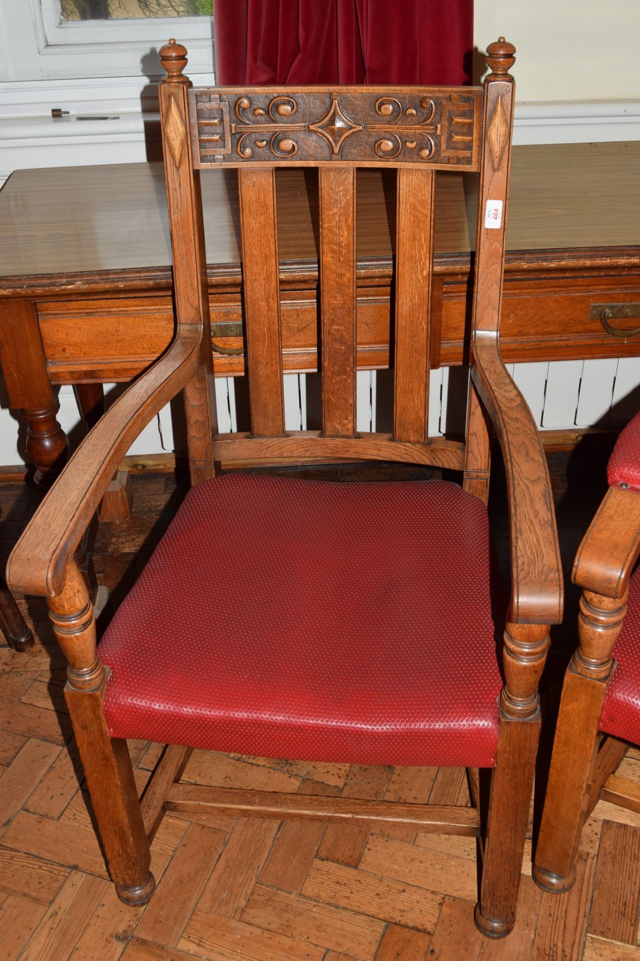 Extensive set of 13 (12+1) early 20th century armchairs comprising a Mayor’s carved oak “throne” - Image 3 of 3
