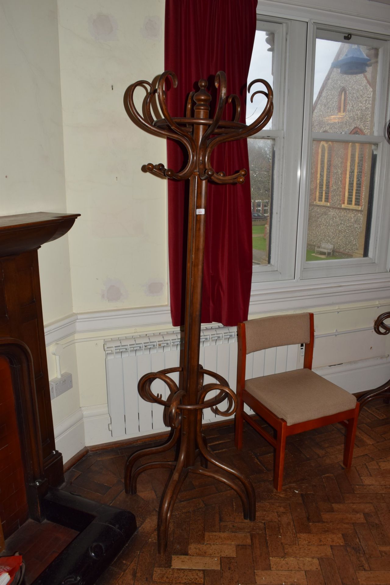 Early 20th century stained beech, bentwood hat/coat/umbrella stand (urn finial)