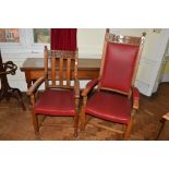 Extensive set of 13 (12+1) early 20th century armchairs comprising a Mayor’s carved oak “throne”