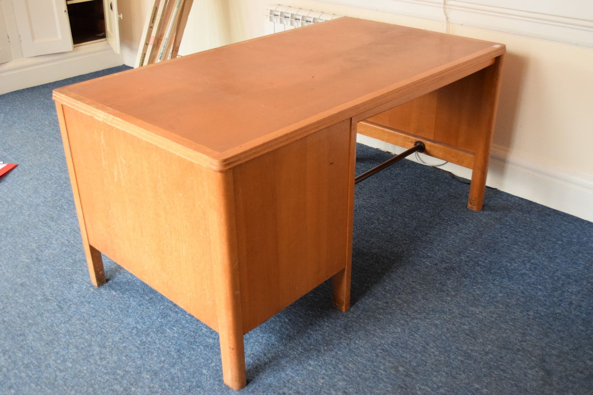 Light oak office desk with two drawers, inset leather top - Image 3 of 3