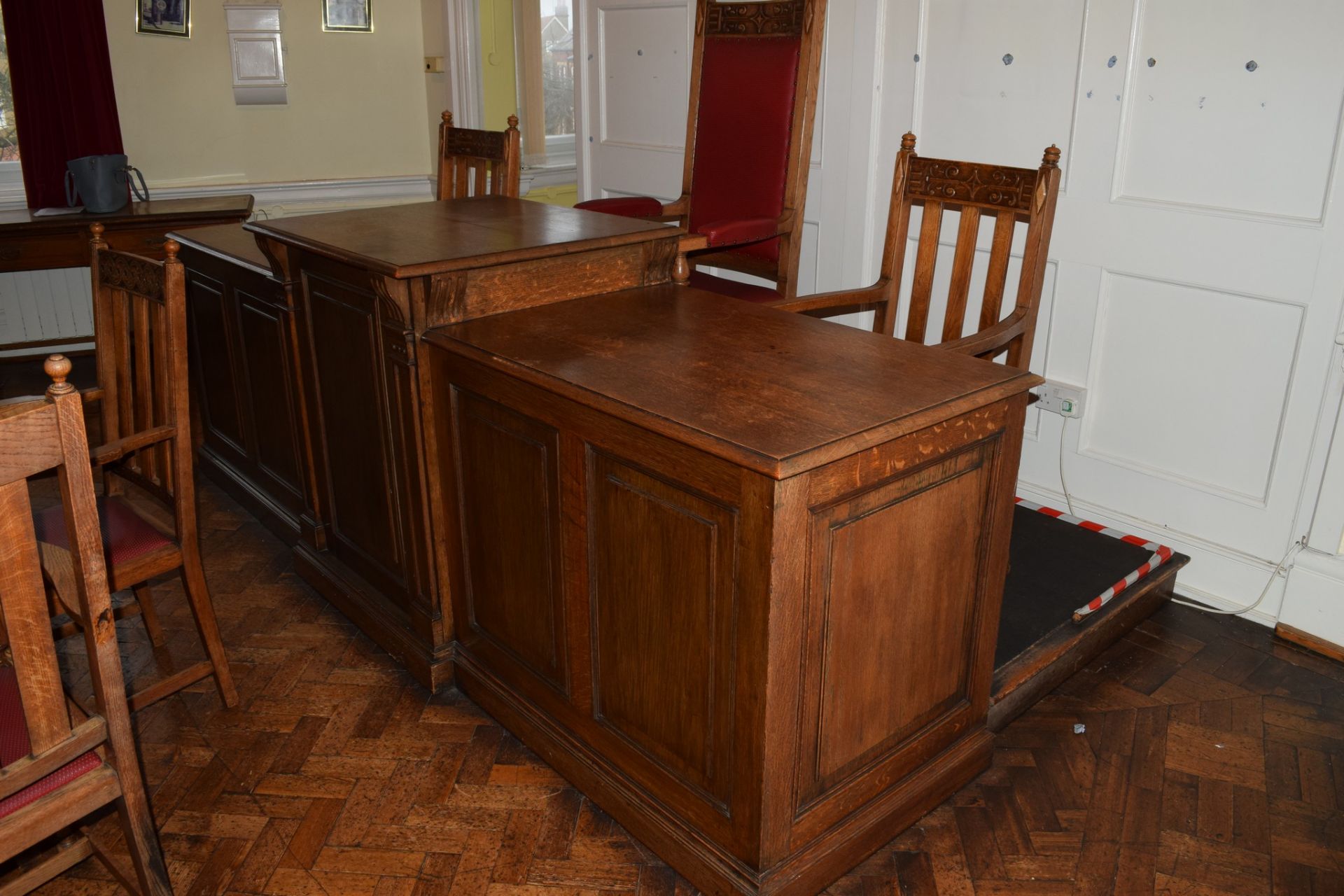 Large three-section break top Council chairman and officer’s desk/podium, together with a black - Image 4 of 4