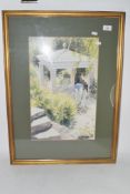 WATERCOLOUR OF A GAZEBO IN LIGHT OAK FRAME