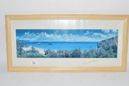 PRINT OF A TROPICAL ISLAND SCENE IN LIGHT WOODEN FRAME