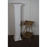 TALL PAINTED WOOD CD CABINET, TOGETHER WITH A CANE SIDE TABLE