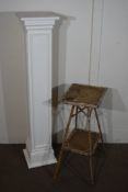 TALL PAINTED WOOD CD CABINET, TOGETHER WITH A CANE SIDE TABLE
