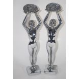 PAIR OF CHROME ART DECO MODELS OF GIRLS