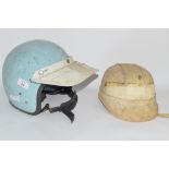 OLD STYLE 1960S SCOOTER HELMET TOGETHER WITH SIMILAR 1950S MOTORCYCLE HELMET