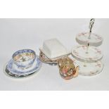 CERAMICS INCLUDING BLUE AND WHITE BOWL AND JAPANESE GILT DECORATED TEA POT AND COVER