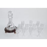 CUT GLASS DECANTER AND QUANTITY OF SMALL GLASSES