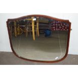 EDWARDIAN OVERMANTEL MIRROR WITH MAHOGANY FRAME FEATURING STRUNG DECORATION, WIDTH MAX 89CM