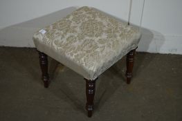 VICTORIAN UPHOLSTERED STOOL WITH TURNED LEGS, APPROX 40CM SQUARE