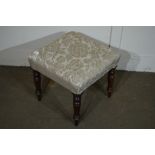 VICTORIAN UPHOLSTERED STOOL WITH TURNED LEGS, APPROX 40CM SQUARE