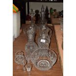 CUT GLASS WARES INCLUDING VARIOUS DECANTERS