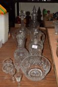 CUT GLASS WARES INCLUDING VARIOUS DECANTERS