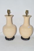 PAIR OF TABLE LAMPS ON WOODEN BASES