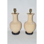 PAIR OF TABLE LAMPS ON WOODEN BASES