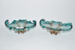 PAIR OF GREEN GLASS VASES