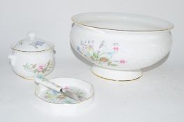 AYNSLEY FRUIT BOWL TOGETHER WITH A SMALL AYNSLEY BOWL AND COVER WITH FLORAL DESIGN