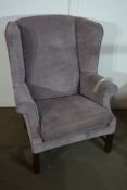 MID-20TH CENTURY UPHOLSTERED FIRESIDE CHAIR, HEIGHT APPROX 105CM