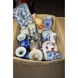 CERAMIC ITEMS INCLUDING CHINESE VASES WITH PRUNUS DECORATION ON BLUE GROUND