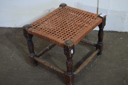 SMALL CANE TOPPED JOINTED STOOL, APPROX 34CM SQUARE