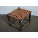 SMALL CANE TOPPED JOINTED STOOL, APPROX 34CM SQUARE