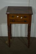 SMALL 19TH CENTURY MAHOGANY SIDE TABLE WITH TWO DRAWERS BENEATH AND CROSS-BANDED DECORATION, WIDTH