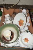 BOX OF CERAMIC ITEMS INCLUDING FLORAL JARDINIERE ETC