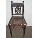 ATTRACTIVE 19TH CENTURY CARVED CHAIR WITH BACK CARVED IN THE EMPIRE STYLE, FITTED WITH A CANE