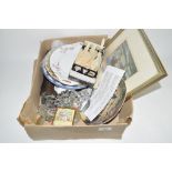 BOX OF CERAMIC ITEMS AND PLATED FLATWARES, FISH KNIVES