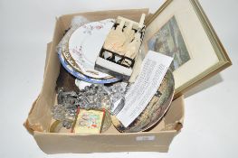 BOX OF CERAMIC ITEMS AND PLATED FLATWARES, FISH KNIVES