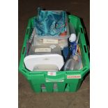 BOX CONTAINING PAINT BRUSHES ETC