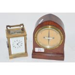 SMALL CARRIAGE CLOCK AND COMPASS IN WOODEN MOUNT