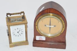 SMALL CARRIAGE CLOCK AND COMPASS IN WOODEN MOUNT