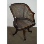 EARLY 20TH CENTURY MAHOGANY REVOLVING STUDY CHAIR, GOOD QUALITY, WITH CANE SEAT
