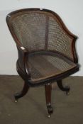 EARLY 20TH CENTURY MAHOGANY REVOLVING STUDY CHAIR, GOOD QUALITY, WITH CANE SEAT