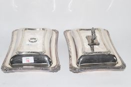 TWO PLATED SERVING TUREENS AND COVERS
