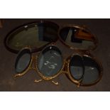 LARGE MIRROR IN OVAL FRAME AND TWO FURTHER MIRRORS IN GILT FRAMES (3)