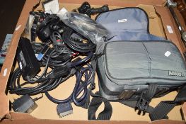 BOX OF VARIOUS NIKON CAMERA EQUIPMENT ETC