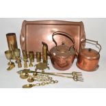 BOX CONTAINING COPPER KETTLES ETC