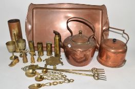 BOX CONTAINING COPPER KETTLES ETC