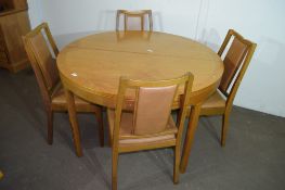 MODERN EXTENDING CIRCULAR DINING TABLE AND FOUR CHAIRS, TABLE 122CM DIAM