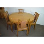 MODERN EXTENDING CIRCULAR DINING TABLE AND FOUR CHAIRS, TABLE 122CM DIAM