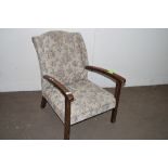 MID-20TH CENTURY FLORAL UPHOLSTERED FIRESIDE CHAIR, HEIGHT APPROX 76CM