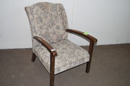 MID-20TH CENTURY FLORAL UPHOLSTERED FIRESIDE CHAIR, HEIGHT APPROX 76CM