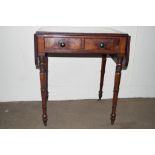 VICTORIAN SMALL FOLDING SIDE TABLE WITH TWO DRAWERS BENEATH RAISED ON TURNED LEGS, WIDTH APPROX