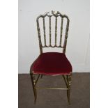 UNUSUAL HEAVY BRASS UPHOLSTERED BEDROOM CHAIR, HEIGHT APPROX 92CM